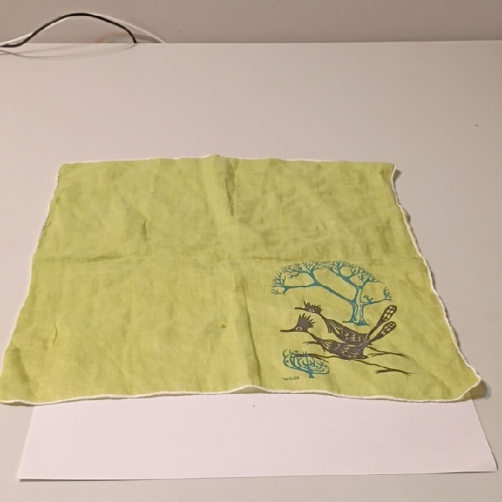 Lime Green Roadrunners Graphic Scarf/Pocket Square by Wilcke Linen Southwestern